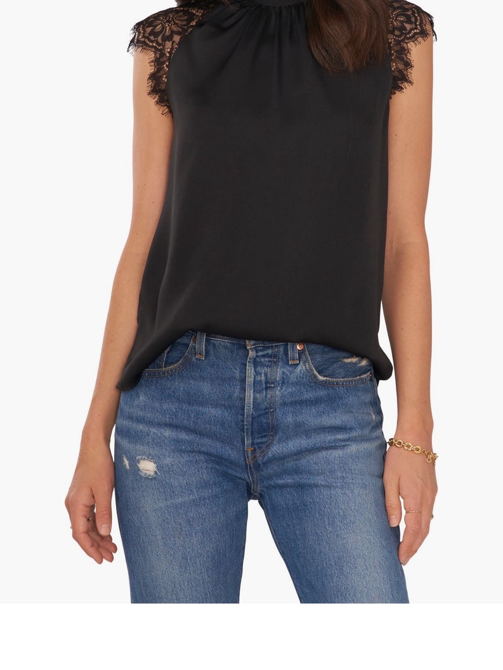 Vince Camuto Black Blouse with Lace Detail
